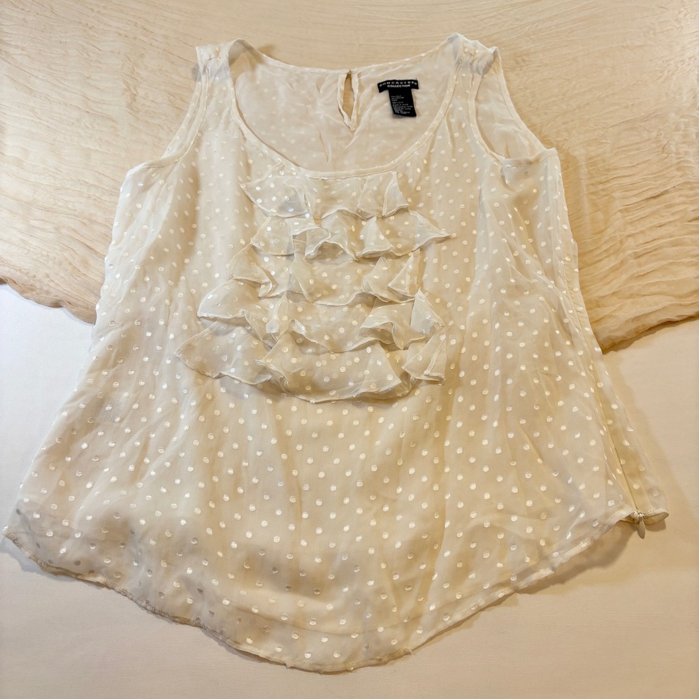 Don Caster Womens Sleeveless Cream Polka Dot Silk Blouse Size M